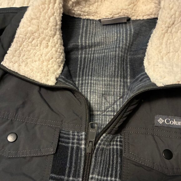 Columbia Jacket Fleece Gray Plaid Sherpa Collar Medium - Picture 10 of 13